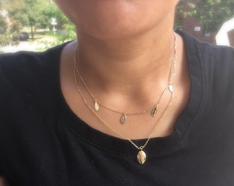 14k Solid Yellow Gold Double Layered Stationed Oval Necklace, Layering Necklace, Double Strand Necklace,Gift for Her,Black Friday Sale