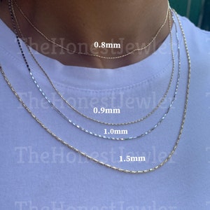 14k Solid Yellow, White, and Two-Tone Gold Lumina Bar Link Necklace Chain 0.8mm, 0.9mm, 1.0mm, 1.5mm, Round Bullet Link Chain, Sale