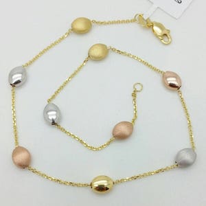 14k White Yellow Rose Gold Tri Color Pebble Cable Chain Anklet 10 Sale Summer Anklet Best Selling image 1