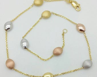 14k White Yellow Rose Gold Tri Color Pebble Cable Chain Anklet 10" Sale Summer Anklet Best Selling