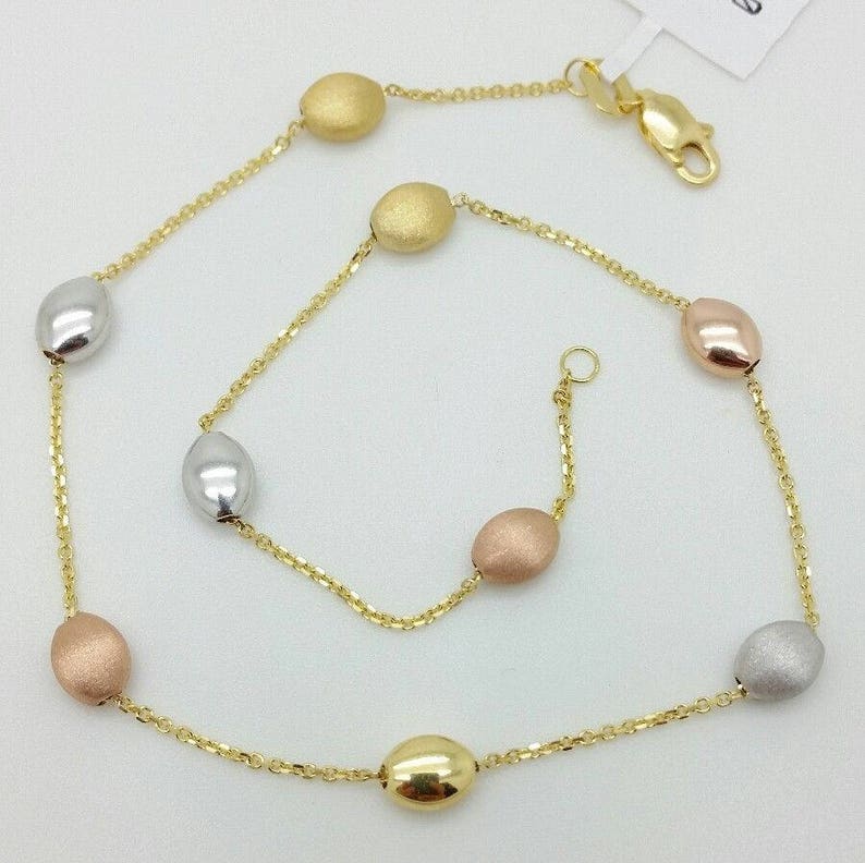 14k White Yellow Rose Gold Tri Color Pebble Cable Chain Anklet 10 Sale Summer Anklet Best Selling image 1