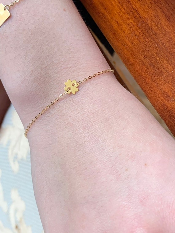 14K Real Gold Fashion Lucky Leaf Clover Bracelet