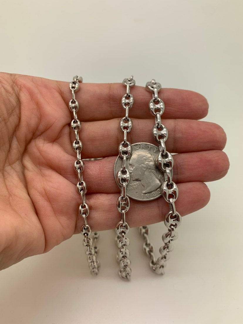 24MEN Stainless Steel 12mm Silver Puffed Mariner Link Chain Necklace