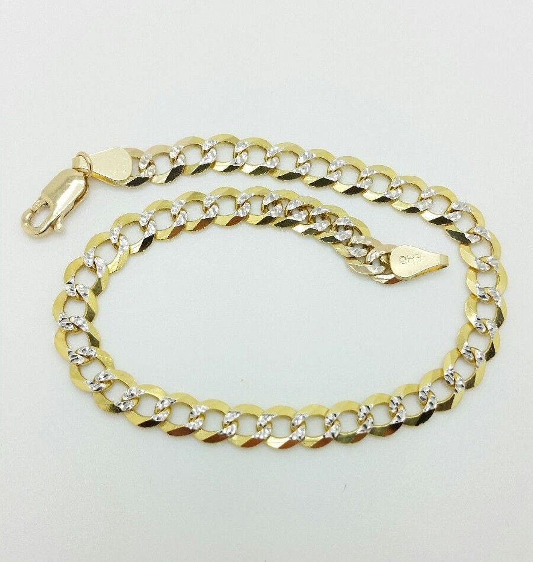 14k Solid Yellow Gold Diamond Cut Pave Cuban Curb Link Chain - Etsy