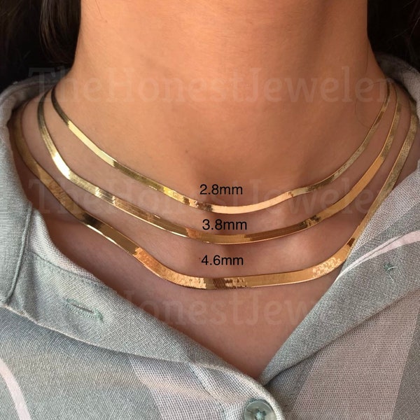 10k Solid Yellow Gold High Polish Herringbone Necklace/Bracelet Chain 7"-24" 2.8mm 3.8mm 4.6mm Best Selling Layering Chain Sale