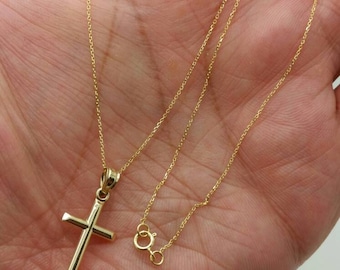 14k White or Yellow Gold Cross Pendant Necklace Dainty minimalist  New Born Child Adult Size Best Selling