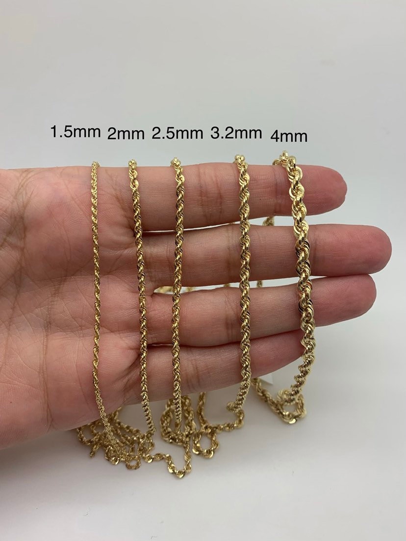 5MM Hollow Light Weight Rope Chain Necklace 10K Yellow Gold 2MM 30" 16" 