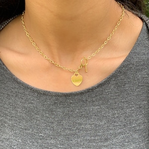 14k Gold Toggle Heart Charm Necklace, Personalized Oval Link Bracelet,3mm, Monogram Custom Bracelet, Engravable Gift,  Gift for her, Sale