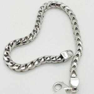 925 Solid Italian Sterling Silver Square Box Franco Bracelet Chain 8.5&quot; 4mm Fathers Day Gift/Best Selling Sale