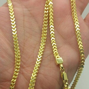 925 Sterling Silver 14k Gold Hollow Square Box Franco Link Chain 3.8mm 24&quot;-30&quot;Fathers Day Gift/Best Selling Sale