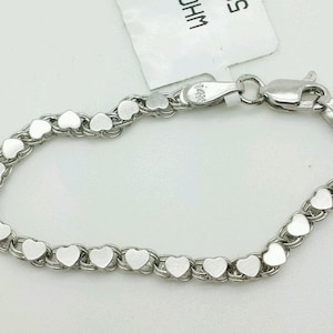 14k Solid White Gold Heart Link Bracelet Chain 5.5&quot; 2.9mm Baby Girl Child/baby shower/birthday gift/personalized Sale