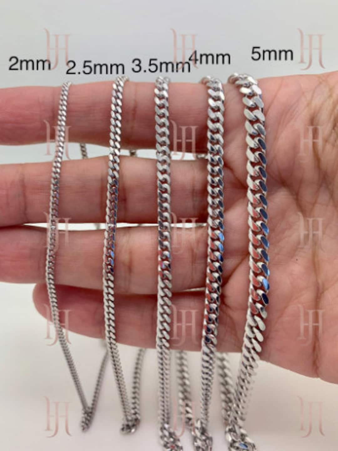 925 Sterling Sliver Miami Cuban Chain, Silver Rhodium Curb 925 Sterling Sliver Miami Cuban Chain, Silver Rhodium Curb