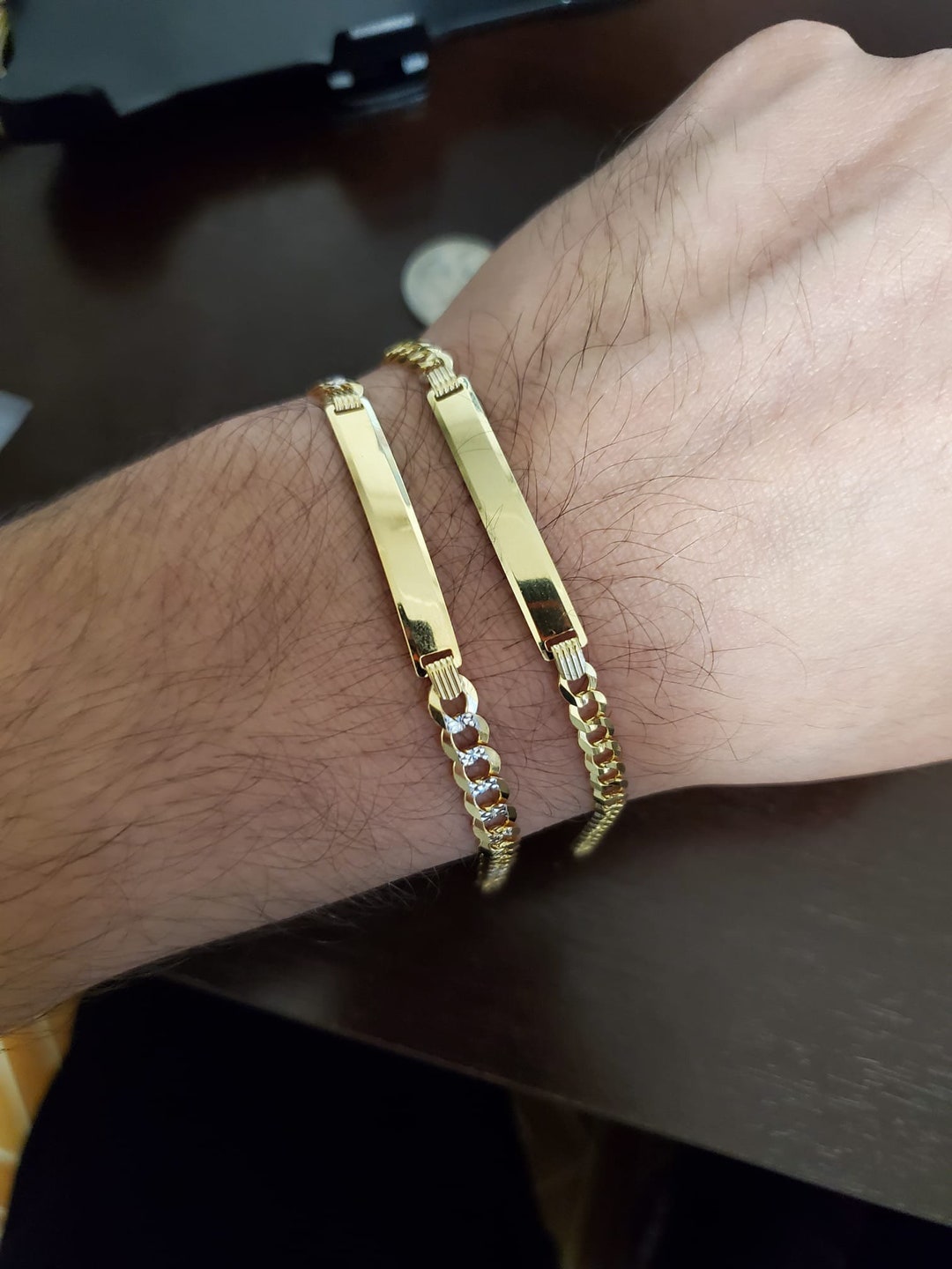 10k Gold Nameplate Bracelet Hollow 10K Yellow Gold Miami Cuban