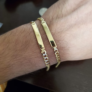 10k SOLID Yellow Gold or Pave Cuban or Mariner ID Bracelet,Name Plate Bracelet,Personalized  Bracelet/Personalized Gift 4mm 4.5mm 5.7mm