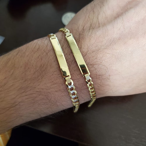 10K Yellow Gold Figaro Link Engravable ID Bracelet – Kids, Men, Women – Jewelry Empire