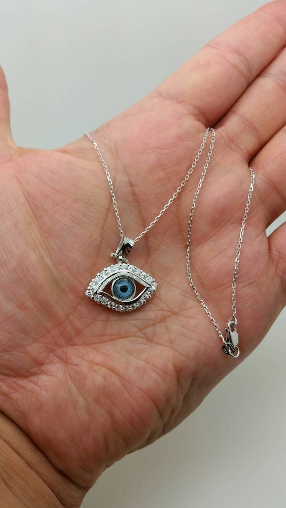 Oxford Diamond Co Cz & Blue Evil Eye .925 Sterling Silver Pendant .5 x.75 Long Oxford Diamond Co Cz & Blue Evil Eye .925 Sterling Silver Pendant .5 x.75 Long