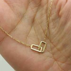 14k Solid Yellow Gold Interlocking Double Link Studs and Pendant Necklace  Dainty minimalist.Layering necklace. Best Selling