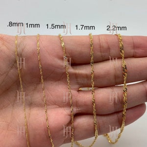 10k Solid Yellow Gold Diamond Cut Singapore Chain,Diamond Cut Necklace,Dainty Anklet,Diamond Cut Bracelet, 0.8mm, 1.0mm 1.5mm,1.7mm,2.2mm