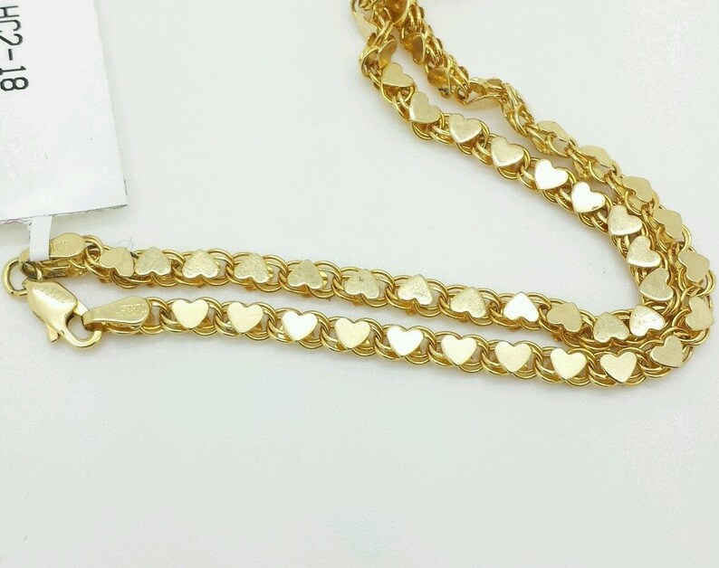 14k Solid Yellow Gold Heart Link Bracelet Chain 7 2.9mm Etsy