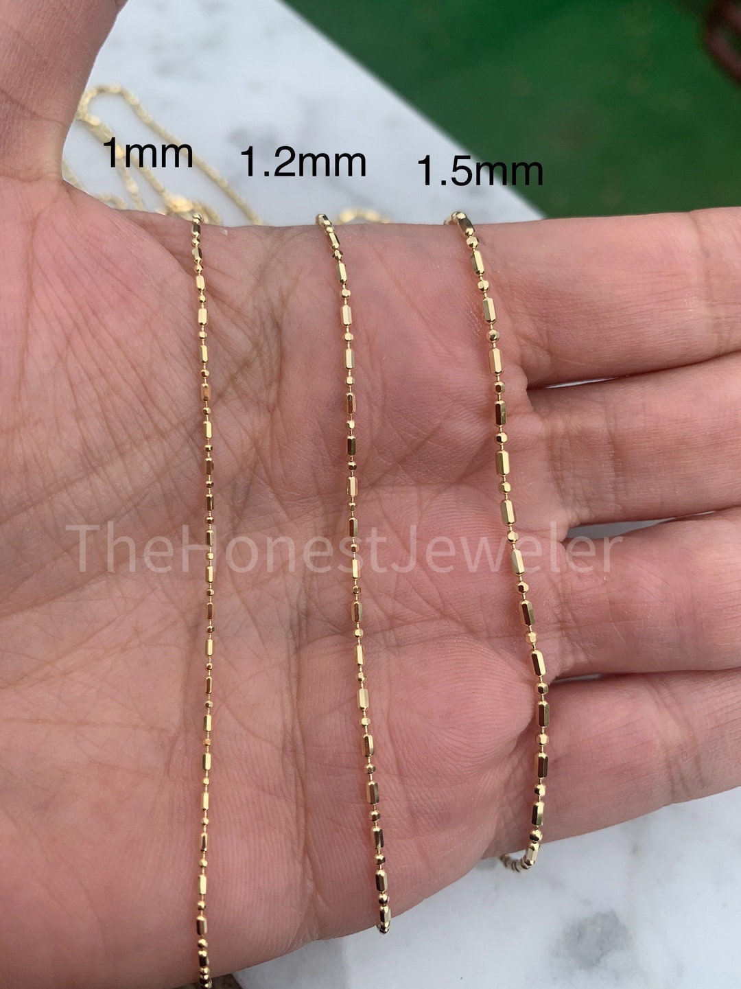 14K Yellow Gold 1mm Bar and Ball Bead Chain