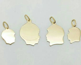 14k/10k  Solid Gold Child Face Charm Pendant Boy Girl Baby Kids Children Silhouette Engravable Gift Personalized Mothers day Gift Sale