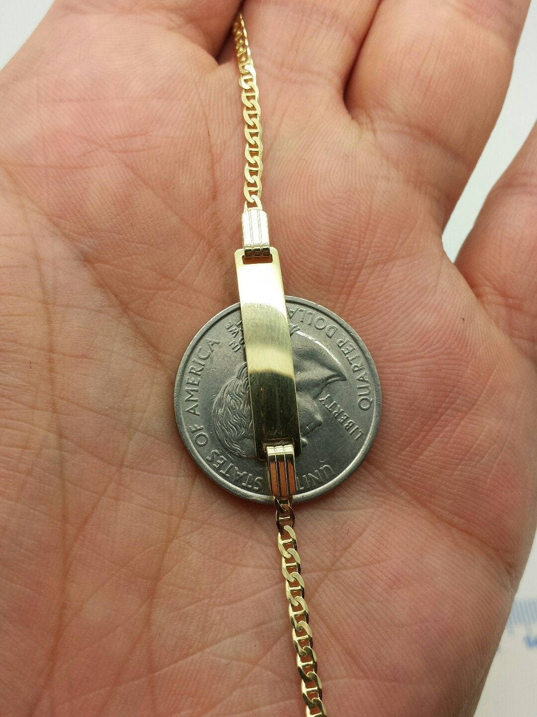 14k Solid Yellow Gold Puffed Mariner Link Chain ID Plate Bracelet – 6 Inch – Baby Child Size – Unbranded