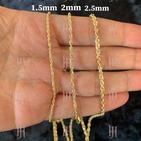 14k Yellow Gold Diamond Cut Twist Rope Necklace, Hollow Rope Chain, Sparkle Rope Chain, Perfect Gift 1.5mm, 2mm, 2.5mm/Best Selling Sale