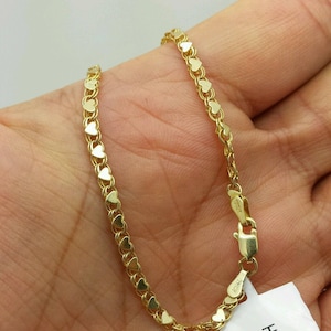 14k Solid Yellow Gold Heart Link Bracelet Chain 5.5&quot; 2.9mm Baby Girl Child/baby shower/birthday gift/personalized Sale
