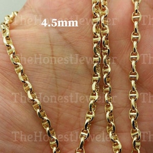 14k Yellow Gold Mariner Anchor Necklace Pendant Chain 20&quot; 24&quot; 4.5mm, 5.0mm, Gold Link Chain, Fathers Day Gift/Best Selling Sale
