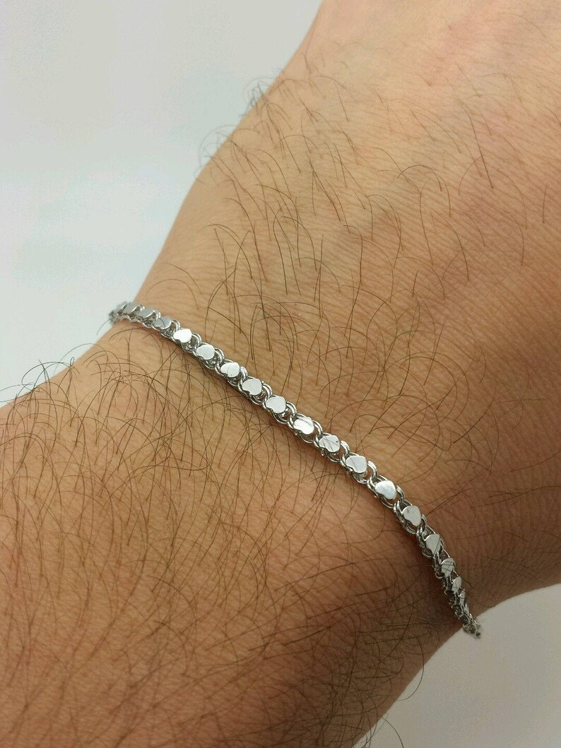 14k Solid White Gold Heart Link Bracelet Chain 7 2.9mm Women Mothers day Gift Sale