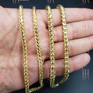 14k Solid Yellow Gold Round Franco Chain Diamond Cut Necklace  Men's Bracelet, Franco Necklace 2mm 2.7mm 3mm 4mm 5mm Sale