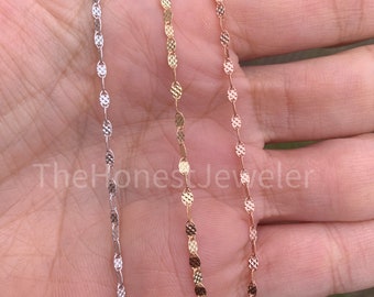 14k Solid Yellow, Rose, White Gold Sparkle Valentino Chain, Diamond Cut, Mirror Chain, Layering Necklace, 16",18",24" 1.5mm Sale/PerfectGift