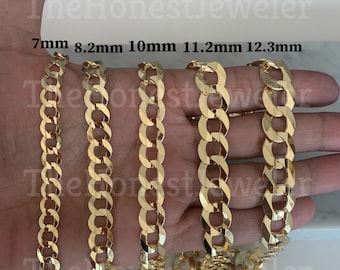 14k Solid Yellow Gold Cuban Curb Link Necklace Chain, Mens Cuban Bracelet, 8.5"-26" 7mm, 8.2mm. 10mm, 11.2mm, 12.3mm/Best Selling Sale