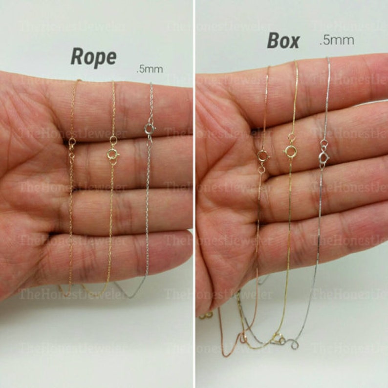 14k Solid Yellow Rose White Gold Box or Rope Necklace Chain .5mm ...