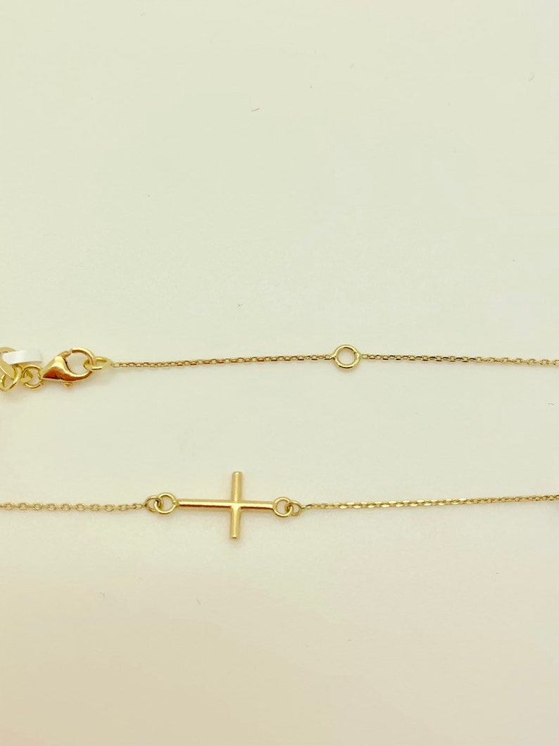 14k Solid Gold Rosary Bead Cube Necklacedainty Cross Etsy