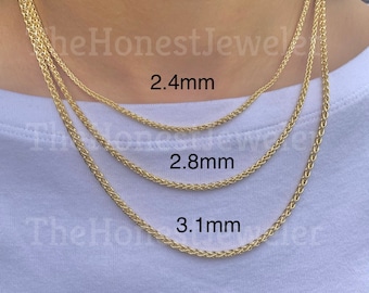 14k Yellow Gold Round Wheat Necklace Chain,Franco Chain, 2.4mm, 2.8mm, 3.1mm, Men's Chain,For him,For her, Perfect Gift, Sale