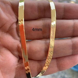 14K Yellow Gold Solid Herringbone Chain Necklace – 3mm, 16” With Lobster Clasp, Made In Italy