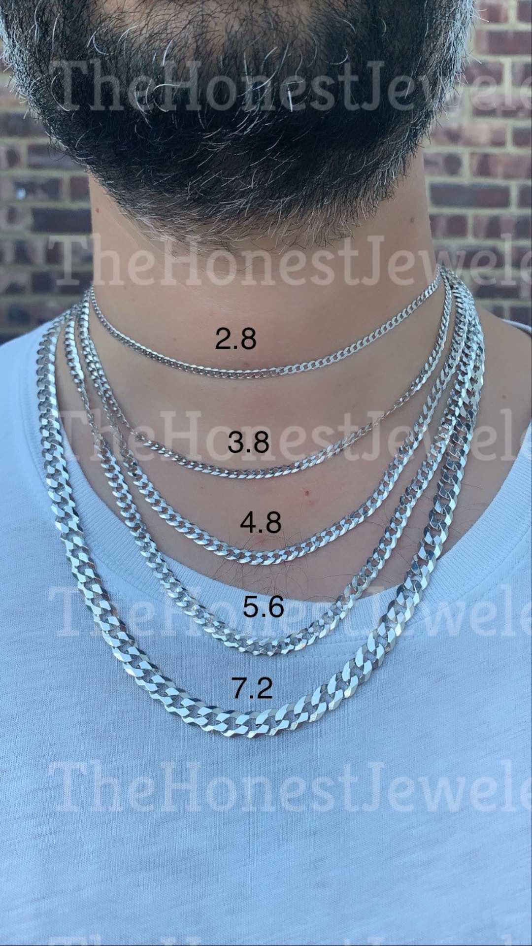 925 Solid Sterling Silver Italian Cuban Curb Link Chain 2.8