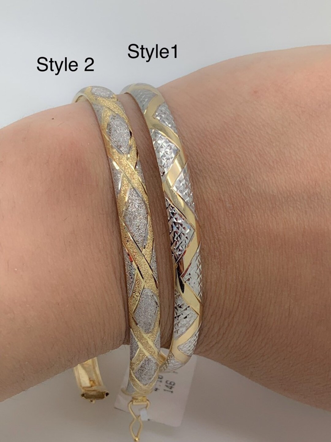 10k Yellow White Gold Bangle Bracelet diamond Cut Bangle two Tone Bangle shiny Bangle lightweight Bangle Gift for Her mothers Day Gift Etsy
