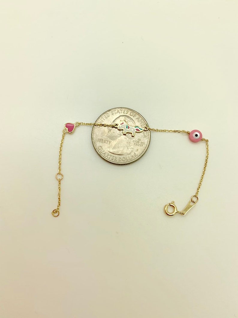 14k Solid Gold Baby Charm Bracelet Evil Eye Bracelet Unicorn Etsy UK