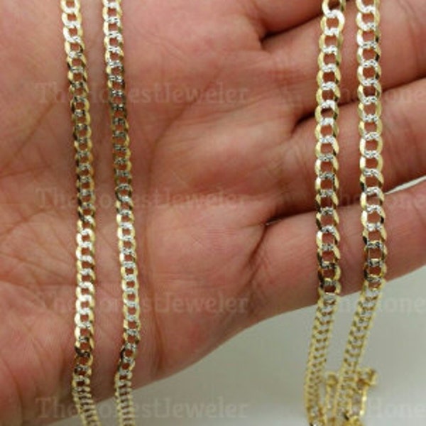 14k Solid Yellow Gold Pave Diamond Cut Cuban Curb Link Necklace / Bracelet Chain