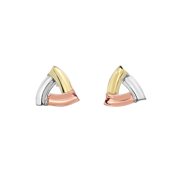 14K Tri-color Gold Triangle Stud Earrings ,Everyday Earrings, Birthday Gift, Anniversary Gift, Polished Gold Earrings,Geometric Earrings