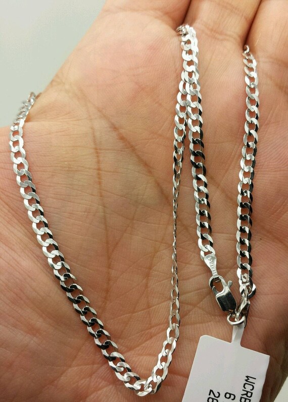 Argent Rhodium Curb Collier Homme Chaîne 925 Sterling Sliver Miami Cubain Chaîne