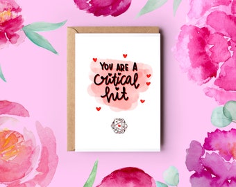 Dungeons and Dragons Valentine's Day Card - Critical Hit - D20 - Geeky Valentine