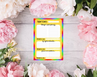 Rainbow Sparkle A5 Notepad - Gold Glitter Effect - Progress Log - To Do List - Daily Planner - Deskpad