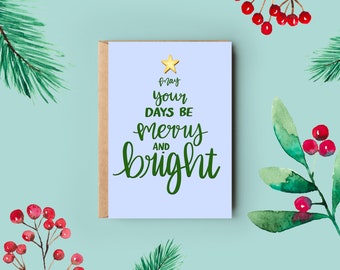 Merry and Bright Christmas Card - Xmas Card - Festive Greetings Card