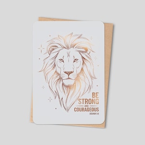 Be Strong and Courageous Christian Greeting Card – Joshua 1:9 Bible Verse Card – Lion Scripture Card – Christian Encouragement