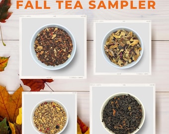 Fall Tea Sampler | 4 Cozy Autumn Blends | Caffeine-Free & Black Tea | Warm and Spicy Flavors | Perfect for Chilly Days