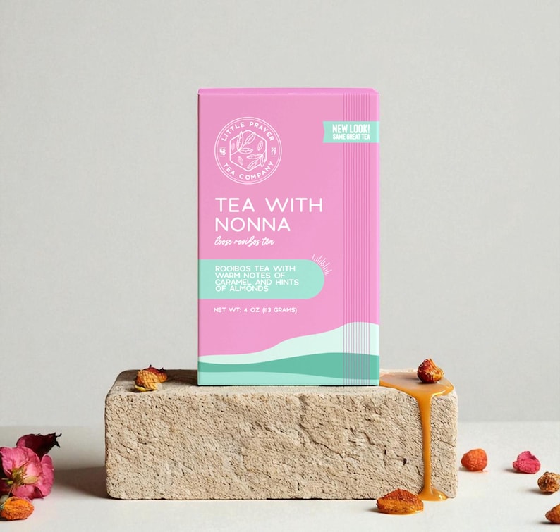 Tea With Nonna – Rooibos Tea Blend – Peaceful Caffeine Free Tea Gift – Dessert Tea with Caramel, Almond & Rose Petals – Cozy Faith Tea image 1