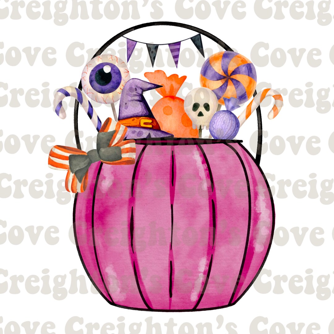 Girls Halloween Candy Bucket PNG, Halloween Sublimation Designs for